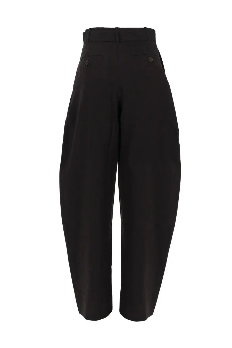 Studio nicholson women’s pantalone gamba larga brown featuring black high-waisted wide-leg trousers with back pleats