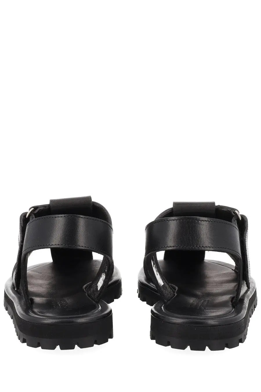 Studio Nicholson women’s Sandalo Sandom black leather sandals with chunky textured sole and adjustable strap design