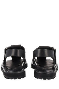 Studio Nicholson women’s Sandalo Sandom black leather sandals with chunky textured sole and adjustable strap design