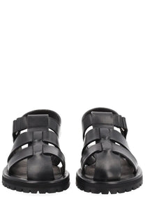 Studio nicholson women’s sandalo sandom black leather sandals with woven strap design and chunky rubber soles