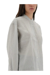 Studio Nicholson women’s shirt Dilys white featuring a light gray and white vertically striped button-up design with texture