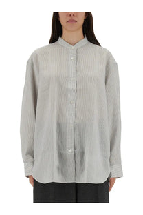 Studio Nicholson women’s shirt Dilys white loose-fitting light gray and white striped button-up with mandarin collar