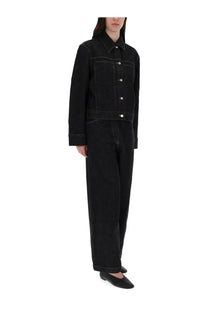 Studio nicholson women’s tahoe jacket black black denim with button closures and classic collar design front view