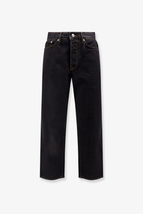 Stussy men’s classic black denim jeans with straight-leg fit white stitching and five-pocket design