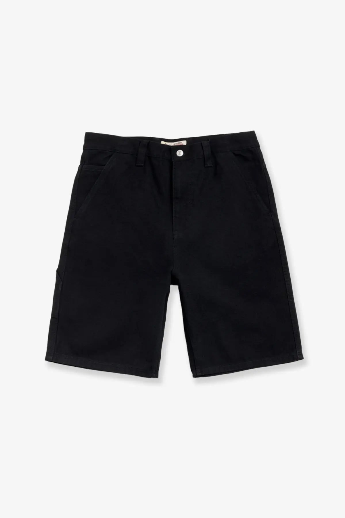 Stussy men’s cotton bermuda shorts in black with classic straight-leg cut and button closure