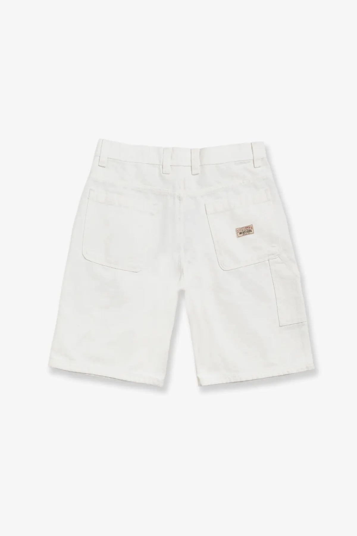 Stussy men’s cotton Bermuda shorts bone color with white durable fabric and subtle stitching details
