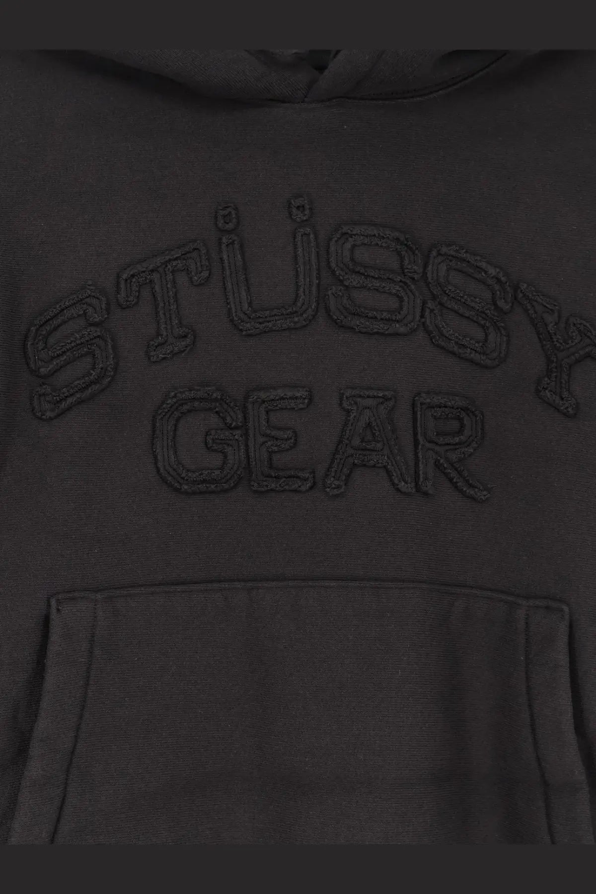 Black stussy men’s cotton blend hoodie with embroidered logo front for casual wear