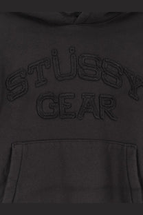 Black stussy men’s cotton blend hoodie with embroidered logo front for casual wear