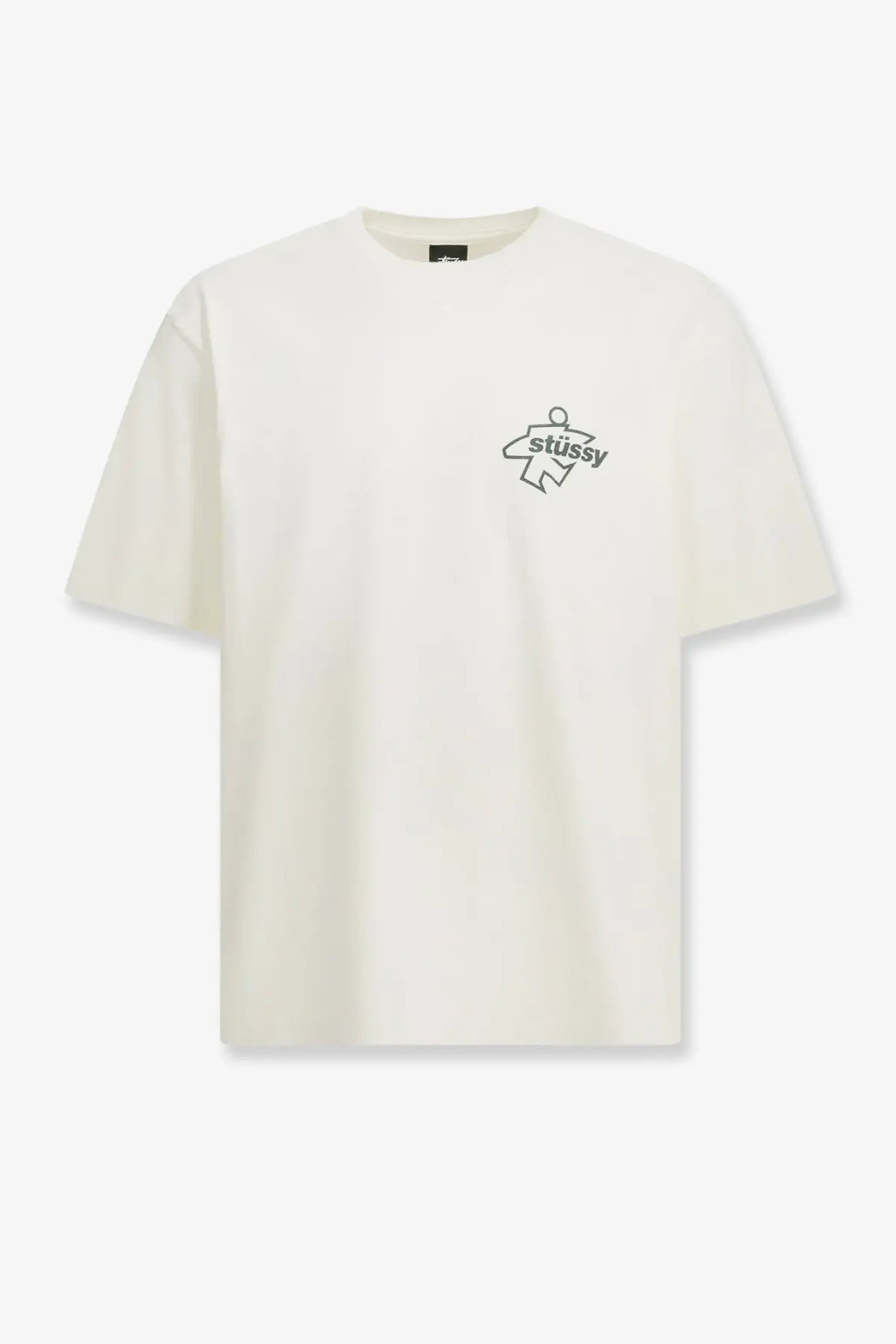 Stussy men’s cotton shirt white cream color with minimalist black graphic logo on left chest front