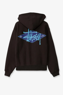 Black stussy men’s diamond cotton blend sweatshirt with bold blue diamond logo and 80 usa text on front