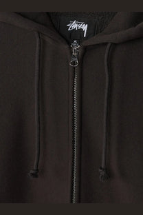 Black Stussy men’s diamond cotton blend zip-up hoodie with silver zipper and matching drawstrings