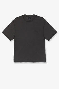 Dark gray Stussy men’s lazy cotton shirt black with subtle black logos on chest and collar