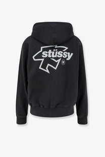 Black stussy men’s surf cotton sweatshirt black hoodie with bold white logo and stylized graphic design