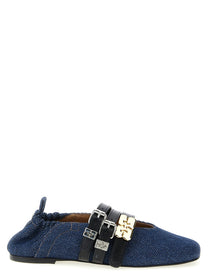 Ganni Sue Triple Ballet Flats Blue