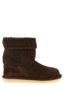 Miu Miu Suede and Knit Ankle Boots Brown