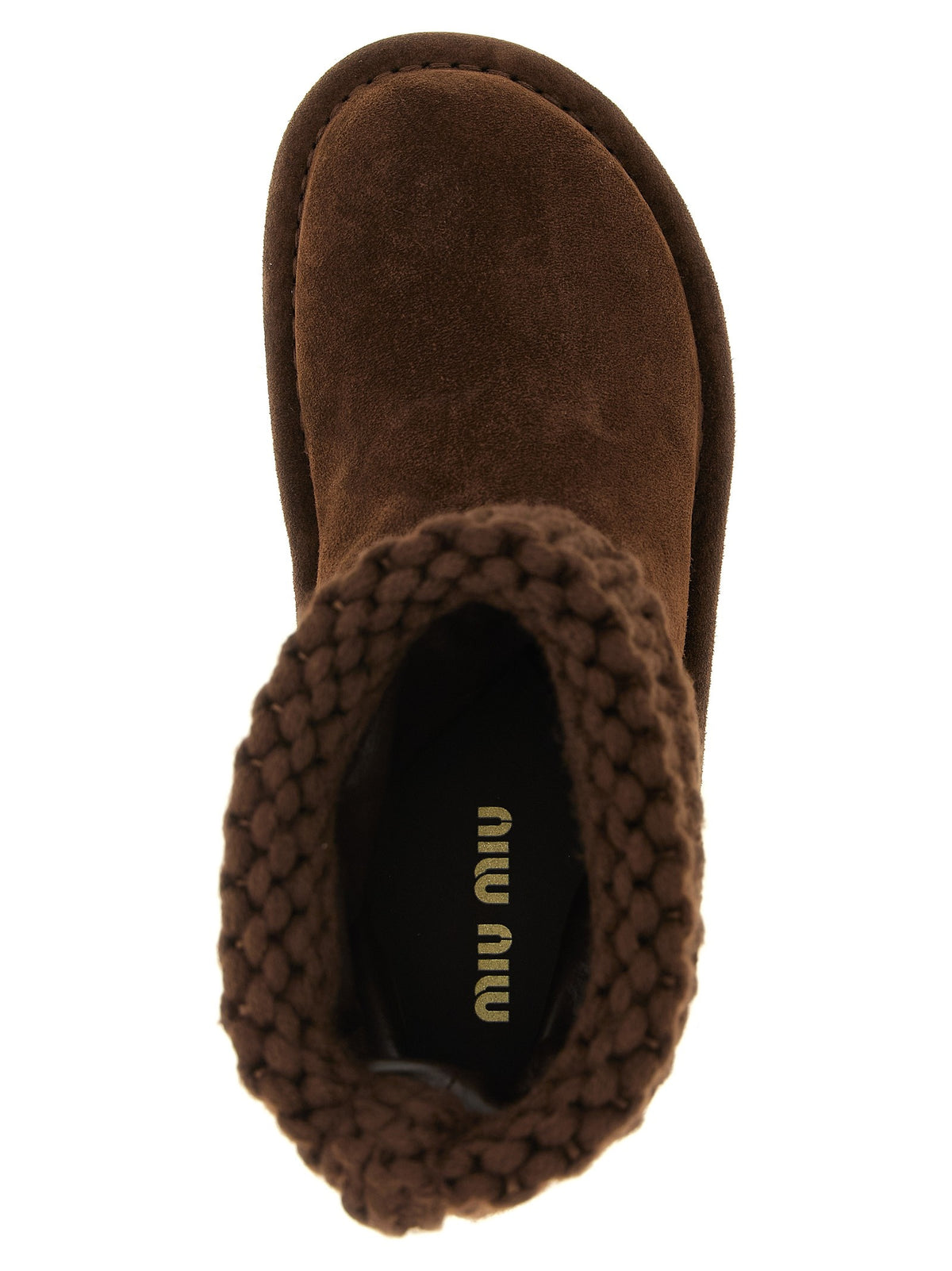 Miu Miu Suede and Knit Ankle Boots Brown