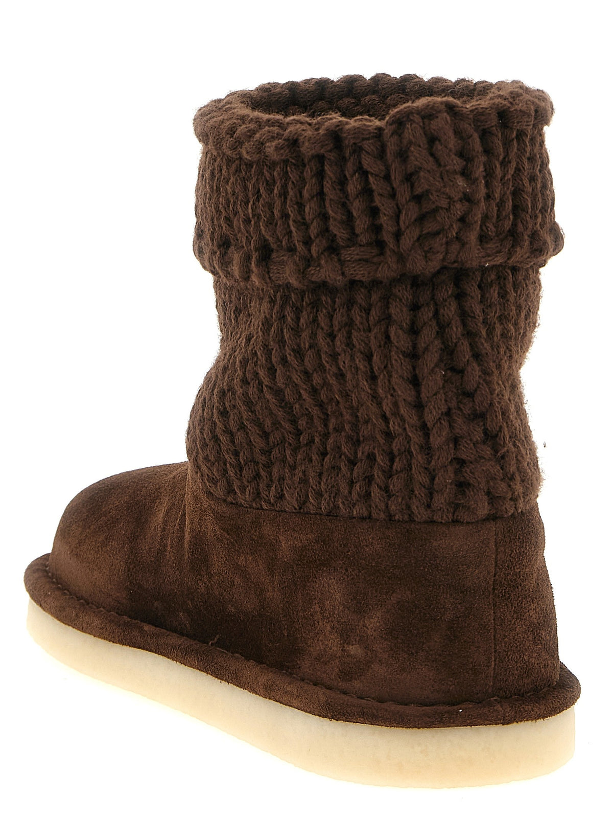 Miu Miu Suede and Knit Ankle Boots Brown