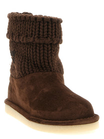 Miu Miu Suede and Knit Ankle Boots Brown