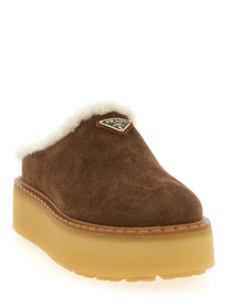 PRADA Suede Sabots Brown