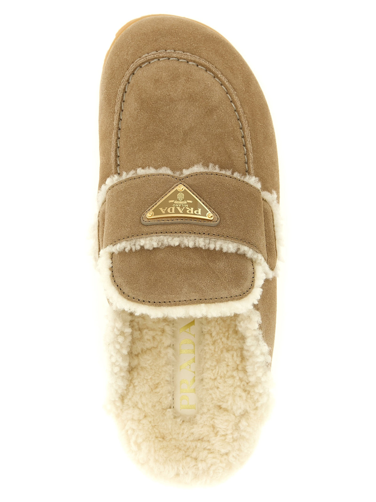 PRADA Suede Sabots Beige