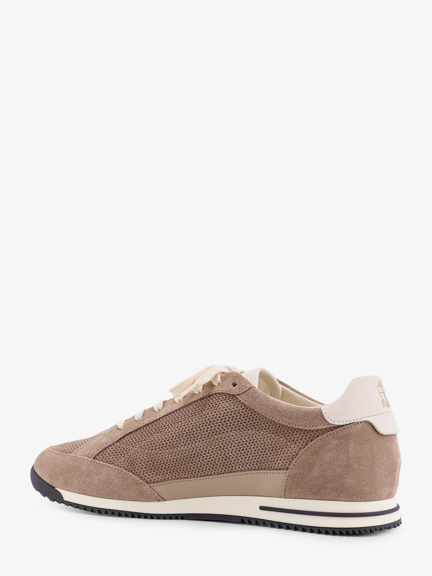 Brunello Cucinelli Men's Knit Effect Suede Sneakers Beige