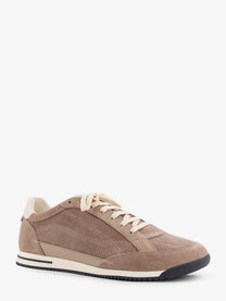 Brunello Cucinelli Men's Knit Effect Suede Sneakers Beige