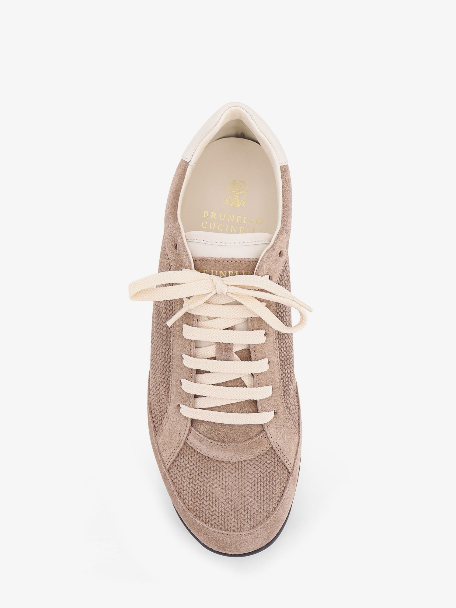 Brunello Cucinelli Men's Knit Effect Suede Sneakers Beige