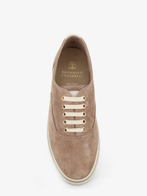 Brunello Cucinelli Men's Suede Sneakers Beige