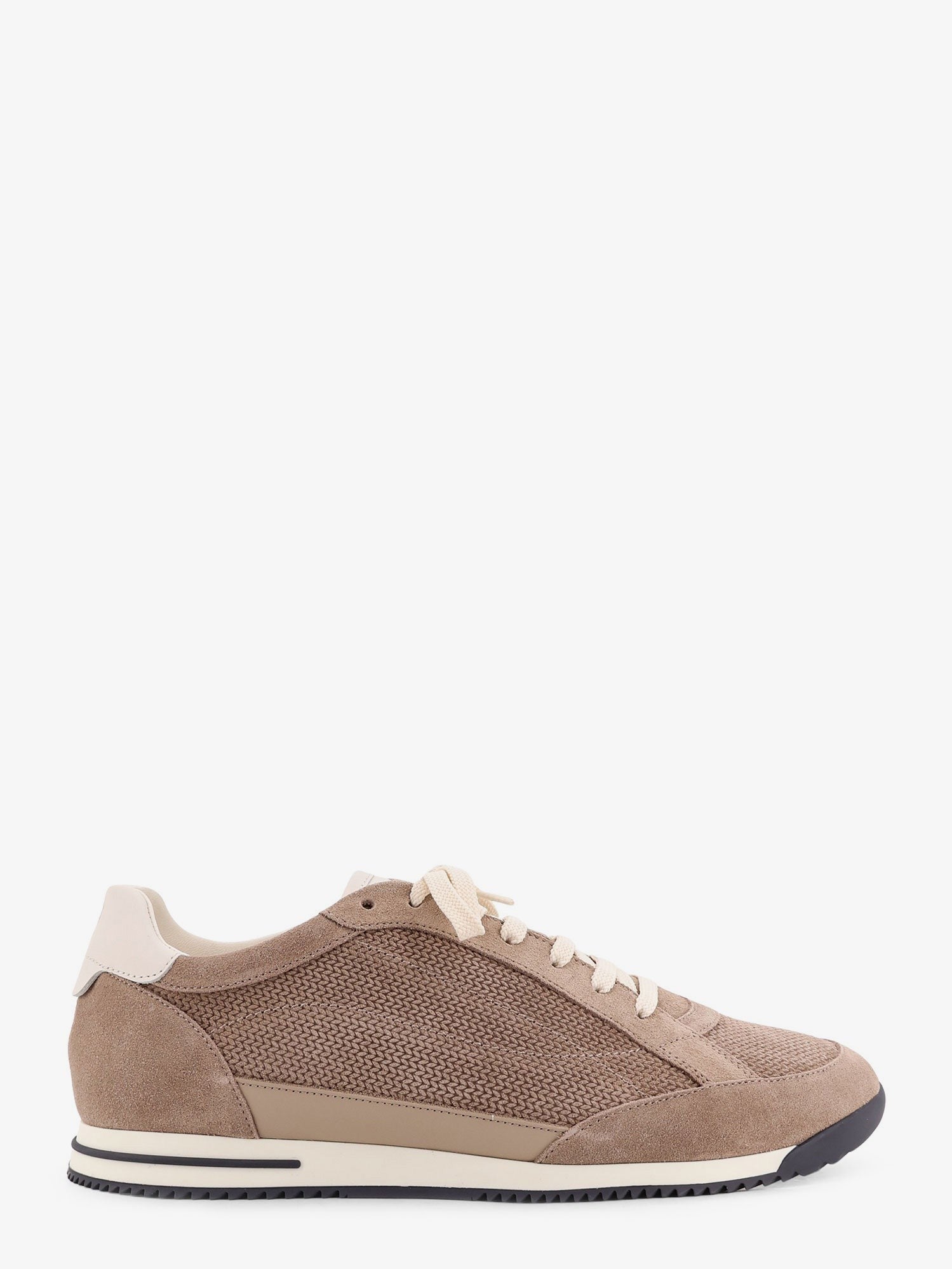 Brunello Cucinelli Men's Knit Effect Suede Sneakers Beige