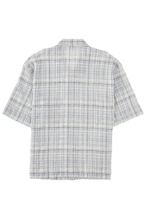 Sunflower men’s camicia adam blue short-sleeved button-up shirt with subtle gray and white plaid pattern