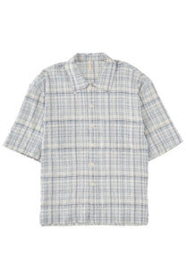 Sunflower men’s camicia Adam blue short-sleeved button-up shirt in light gray and white plaid with subtle texture