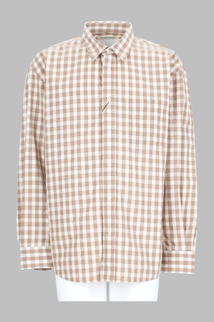 Sunflower men’s camicia new base beige beige and white plaid long-sleeved button-up shirt with classic collar