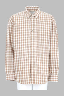 Sunflower men’s camicia new base beige beige and white plaid long-sleeved button-up shirt with classic collar