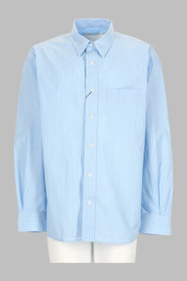 Light blue sunflower men’s button-down shirt with fine vertical stripes and classic collar in cotton fabric
