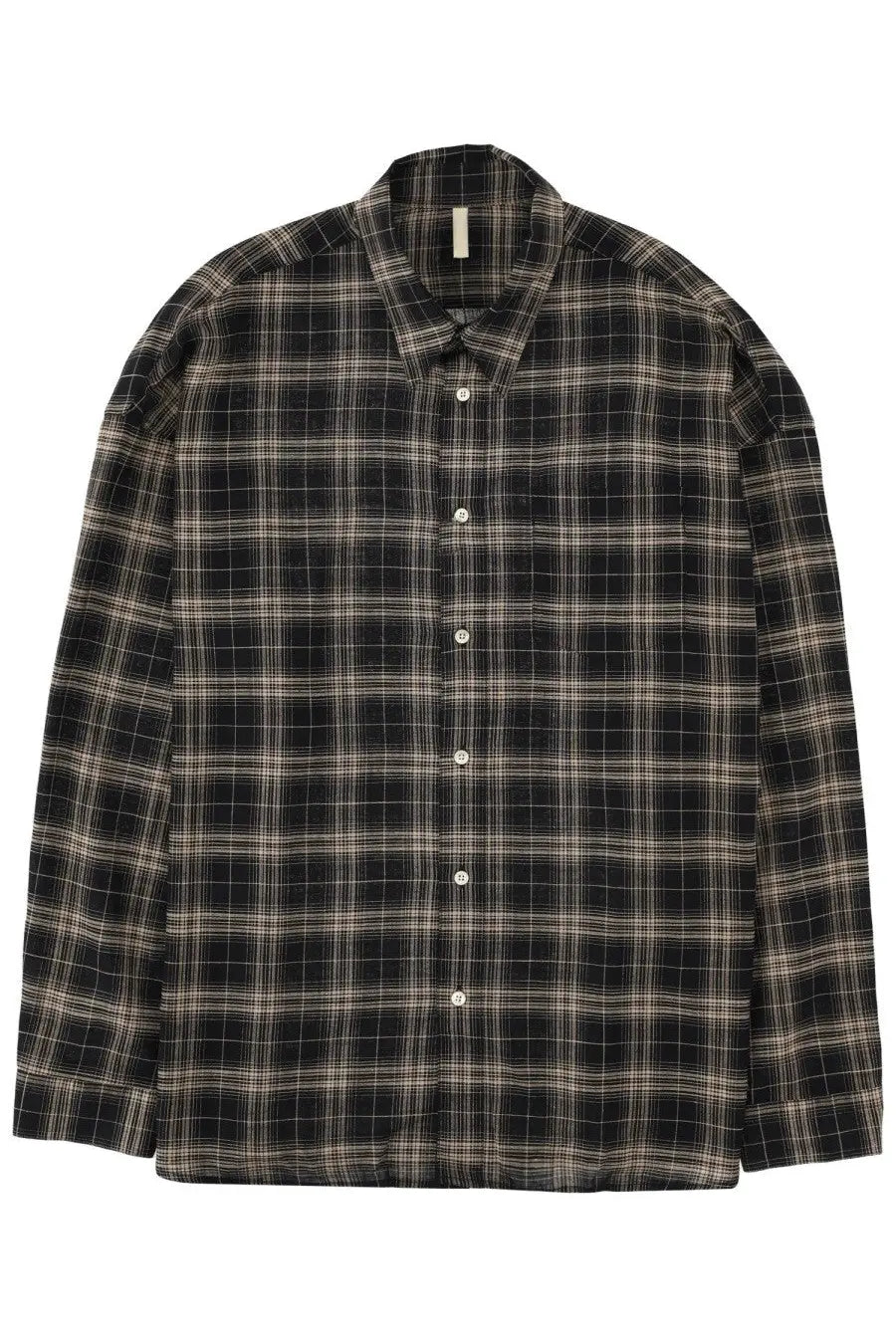 Sunflower men’s camicia quadri black black and beige plaid button-up shirt with classic collar and long sleeves
