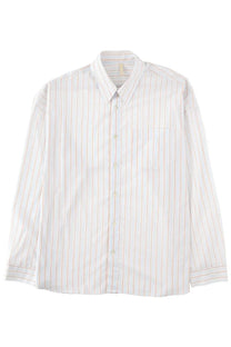 Sunflower men’s camicia righe white crisp white button-down shirt with peach and blue stripes in lightweight cotton blend