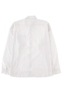 Sunflower men’s Camicia Righe white long-sleeved button-up shirt with fine peach vertical stripes in cotton fabric