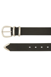 Sunflower men’s cintura in pelle black leather belt with silver toned buckle and reinforced metal loops