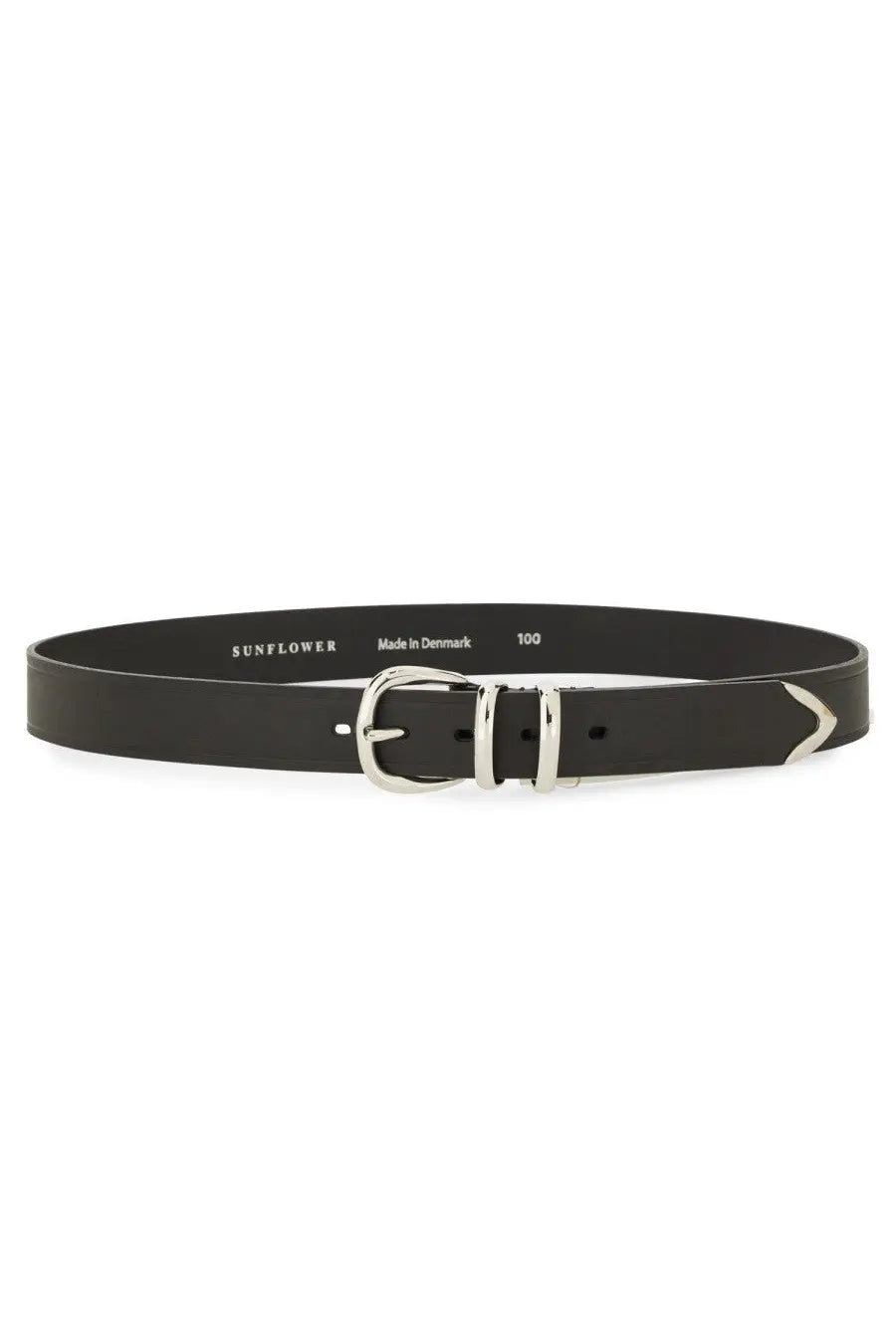 Black leather belt with silver-toned buckle and arrowhead detailing from sunflower men’s cintura in pelle black collection