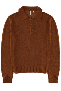 A cozy rust-colored knitted cotton polo sweater with ribbed collar and cuffs from sunflower men’s collection