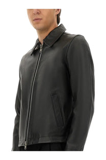 Black leather bomber jacket sunflower men’s giacca corta in pelle black with classic collar and front zipper