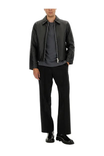 Black leather bomber jacket with silver zippers sunflower men’s giacca corta in pelle black front view