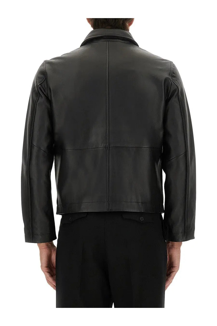 Sunflower men’s giacca corta in pelle black leather jacket with sleek minimalist design and clean stitching