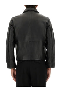 Sunflower men’s giacca corta in pelle black leather jacket with sleek minimalist design and clean stitching