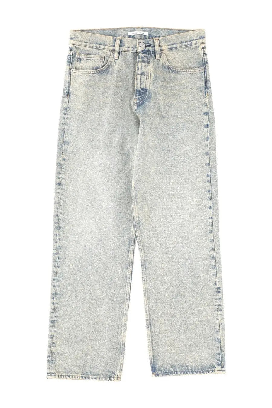 Sunflower men’s jeans loose blue light-wash denim with straight-leg cut and faded distressed detailing along seams