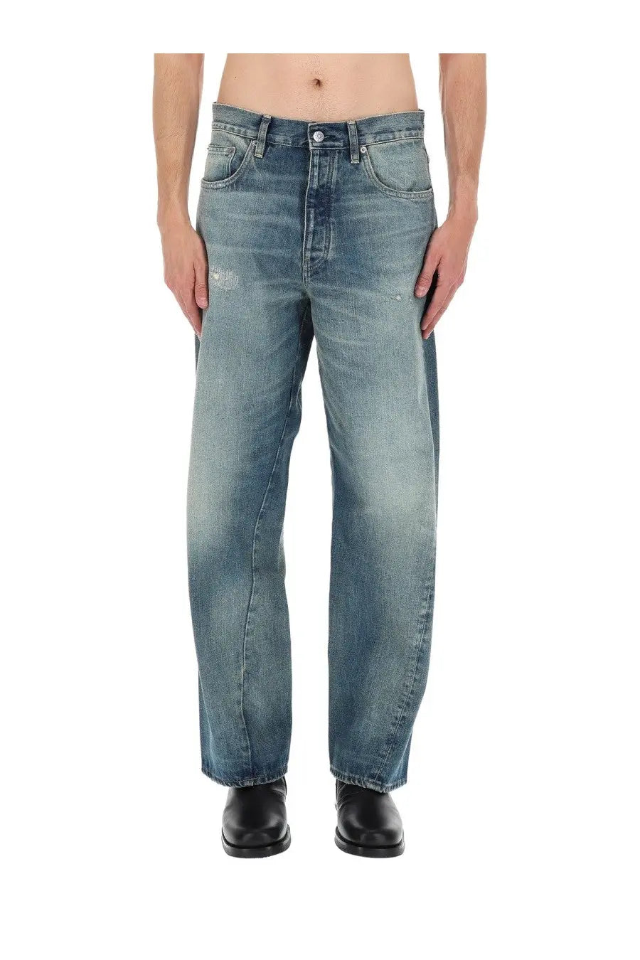 Washed blue denim jeans with relaxed straight-leg cut and subtle distressing from Sunflower men’s jeans wide twist blue