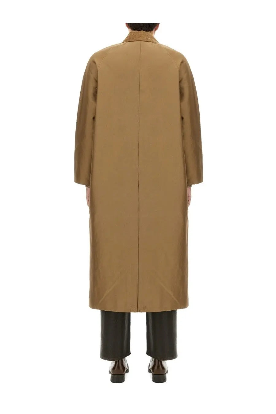 Sunflower men’s long camel-colored trench coat with structured shoulders and central seam in beige