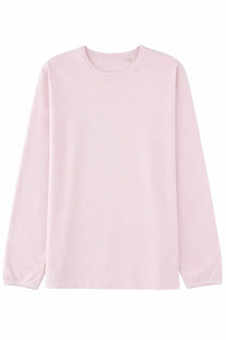 A soft pink long-sleeved crew neck t-shirt made of smooth lightweight fabric for men by sunflower