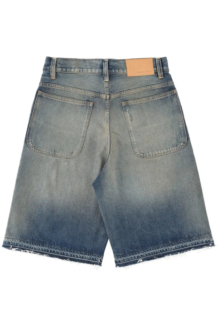 Distressed blue denim shorts with faded wash and frayed hem from Sunflower men’s shorts collection