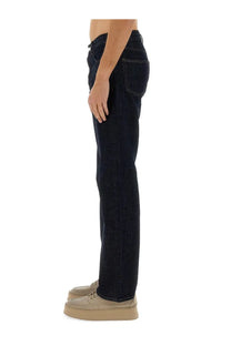 Sunflower men’s simple rinse jeans in dark indigo denim with straight-leg cut and classic five-pocket design